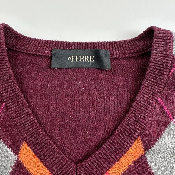 Ferre Ittierre SPA Men's Argyle knit Sweater Wool Cashmere L 52 Gianfranco Y2k - Picture 4 of 9